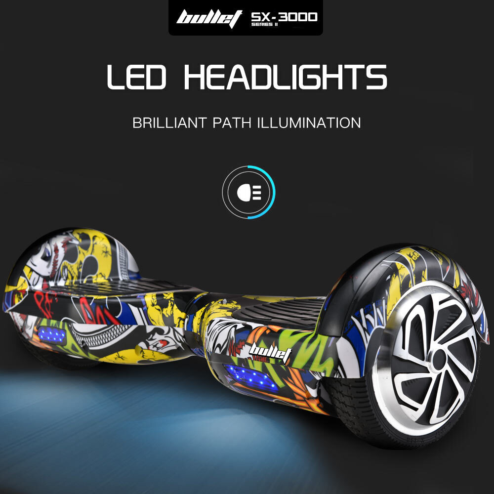 BULLET Electric Hoverboard Scooter 6.5 Inch Wheels Colour LED Lighting Carry Bag Gen III Hiphop design