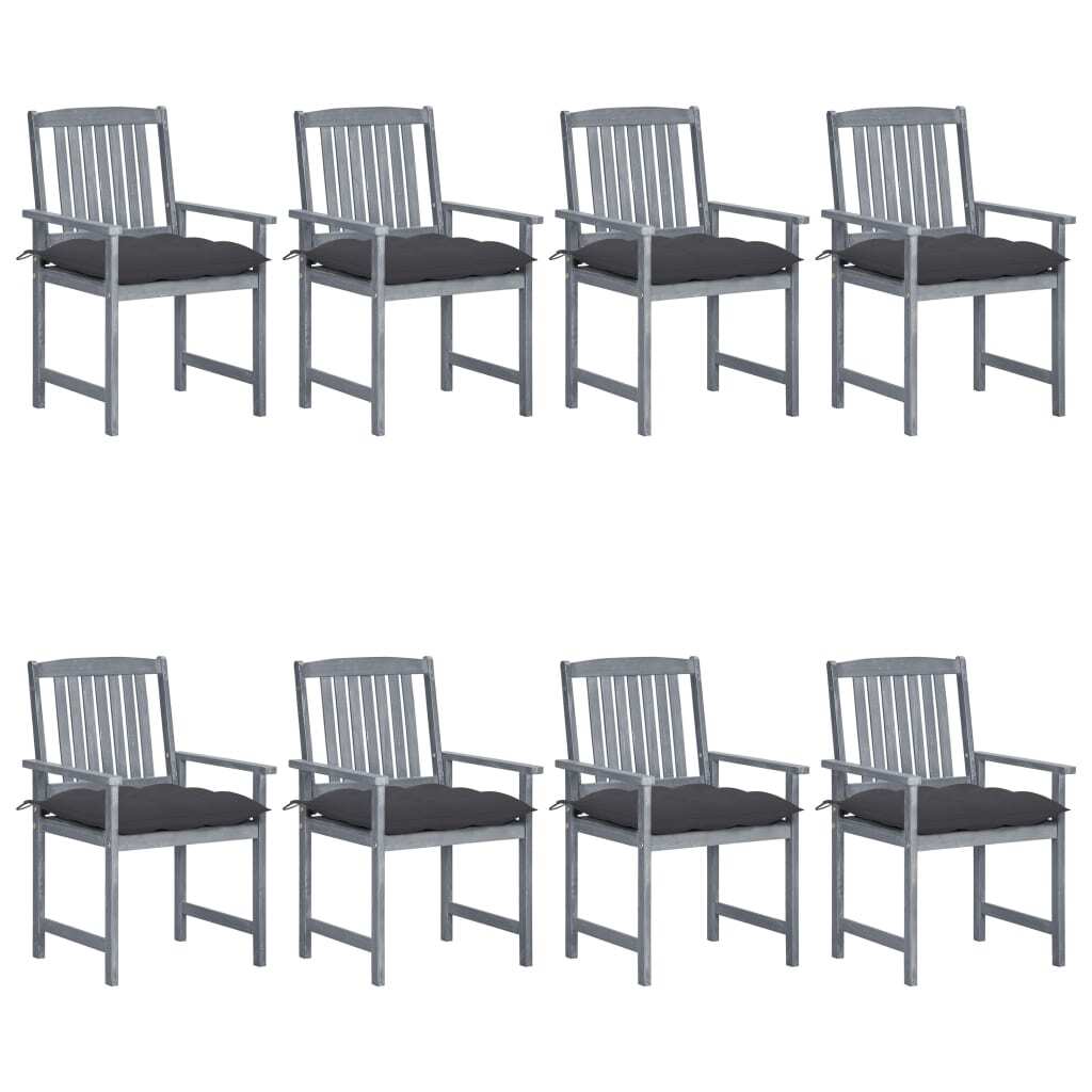 Garden Chairs with Cushions 8 pcs Solid Acacia Wood Grey