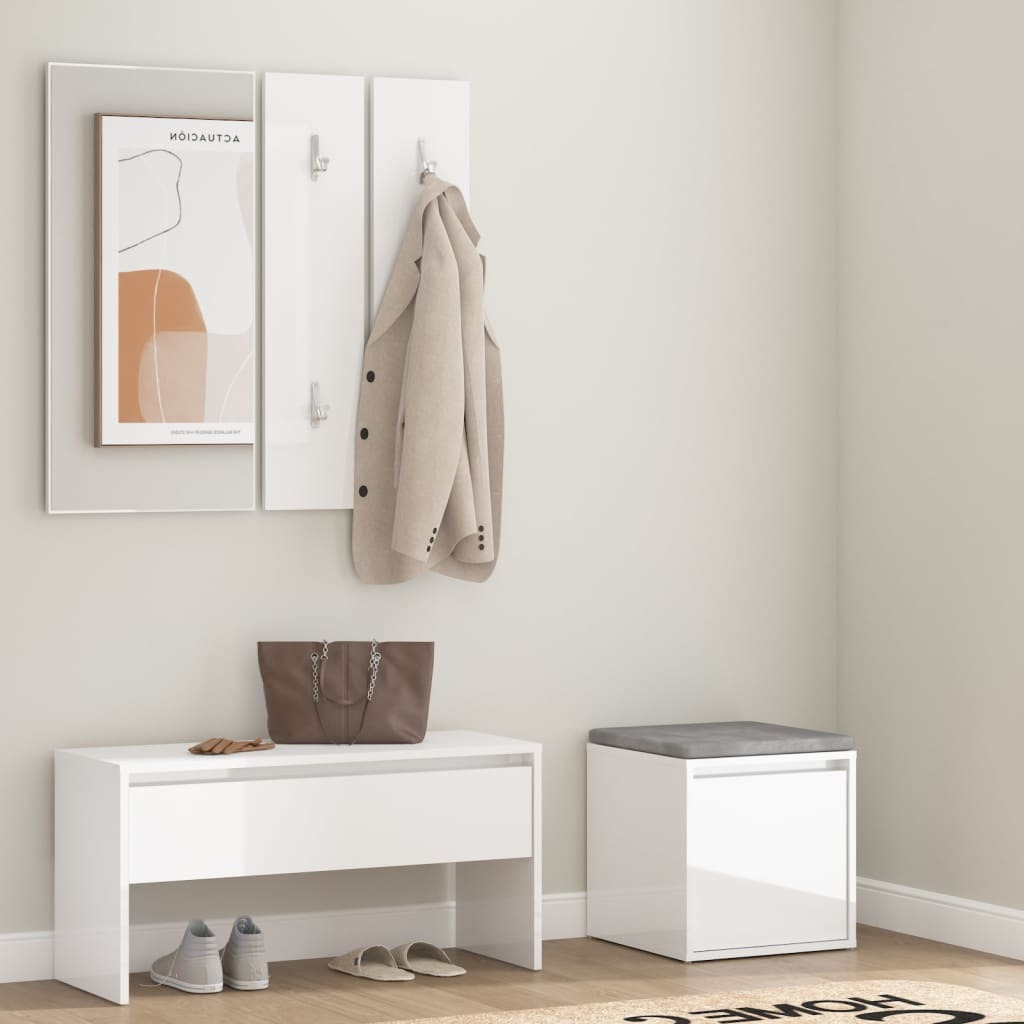 Hallway Furniture Set High Gloss White Engineered Wood