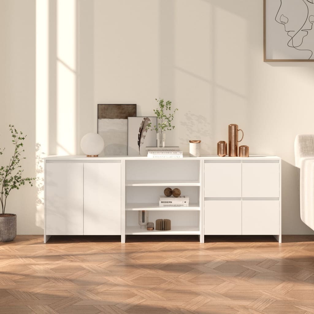 3 Piece Sideboard White Engineered Wood