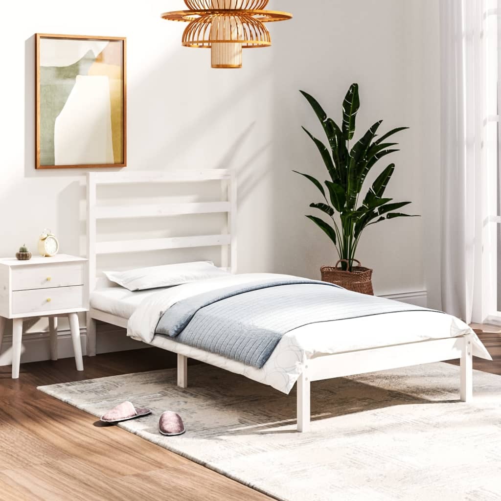 Belton Bed Frame White Solid Wood 92x187 cm Single Bed Size