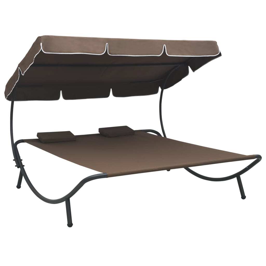 Outdoor Lounge Bed With Canopy And Pillows Brown   48069 