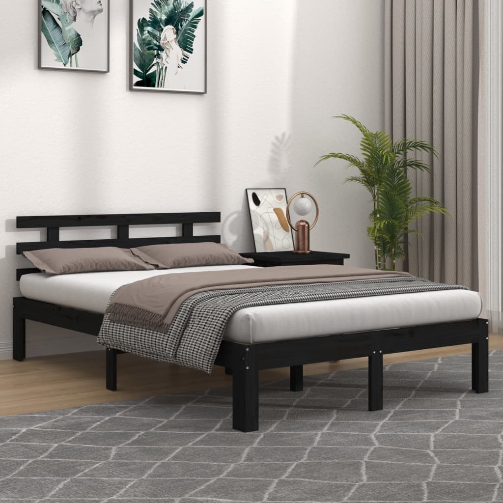 Wattle Bed Frame Black Solid Wood 153x203 cm Queen Size