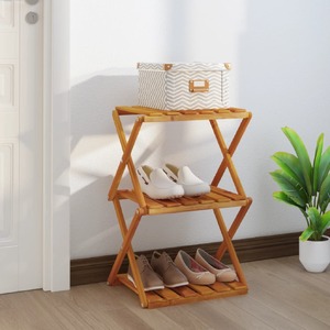 3-Tier Folding Shelf Brown 43x31x63 cm Solid Wood Acacia