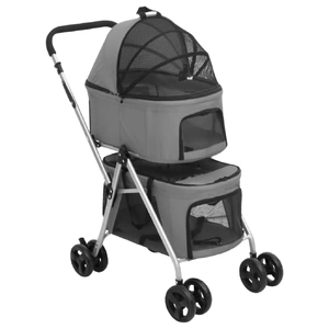 2-Layers Folding Dog Stroller Grey 83x48x97 cm Oxford Fabric