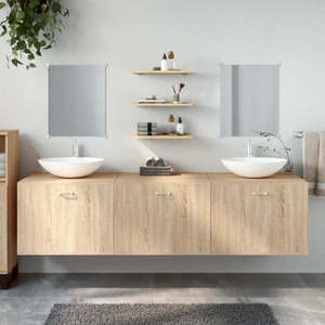 6 Piece Bathroom Furniture Set Oak Engineered Wood