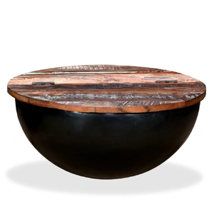 Coffee Table Solid Reclaimed Wood Black Bowl Shape