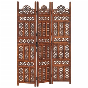 Hand Carved 3-Panel Room Divider Brown 120x165 cm Solid Mango Wood