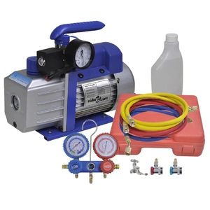 Single Stage Vacuum Pump with 2-Way Manifold Gauge Set