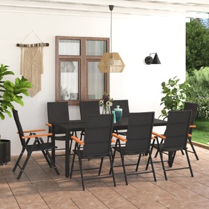 9 Piece Garden Dining Set Black and Brown