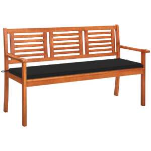 3-Seater Garden Bench with Cushion 150 cm Solid Wood Eucalyptus