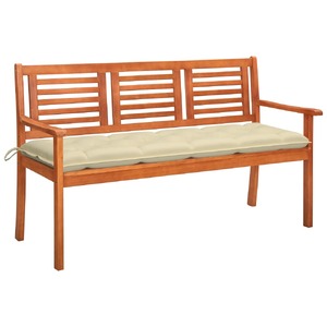 3-Seater Garden Bench with Cushion 150 cm Solid Eucalyptus Wood