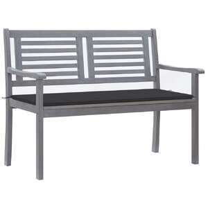 2-Seater Garden Bench with Cushion 120 cm Grey Eucalyptus Wood