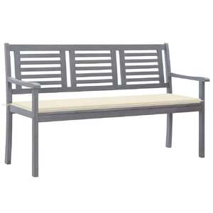 3-Seater Garden Bench with Cushion 150 cm Grey Eucalyptus Wood