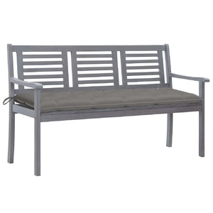 3-Seater Garden Bench with Cushion 150 cm Grey Eucalyptus Wood