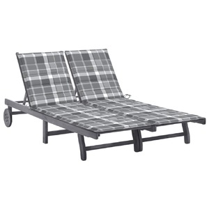 2-Person Garden Sun Lounger with Cushion Grey Solid Acacia Wood