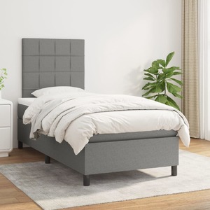 Box Spring Bed with Mattress Dark Grey 106x203 cm King Single Size Fabric