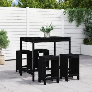 5 Piece Garden Bar Set Black Solid Wood Pine