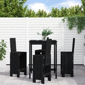 5 Piece Garden Bar Set Black Solid Wood Pine