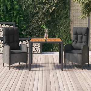 3 Piece Garden Dining Set with Cushions Black Poly Rattan