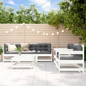 6 Piece Garden Lounge Set with Cushions White Solid Wood