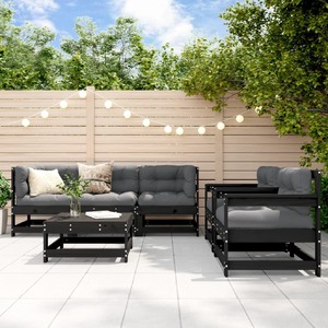 6 Piece Garden Lounge Set with Cushions Black Solid Wood