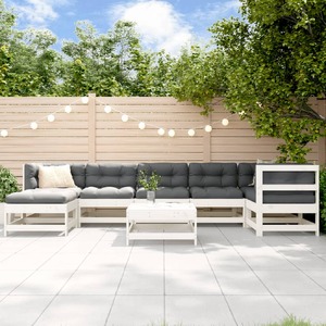 8 Piece Garden Lounge Set with Cushions White Solid Wood