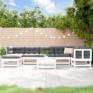 8 Piece Garden Lounge Set with Cushions White Solid Wood