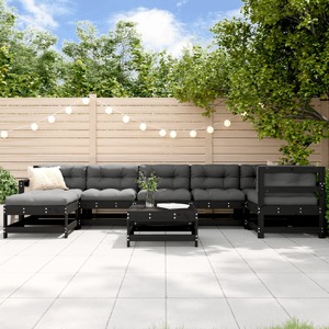 8 Piece Garden Lounge Set with Cushions Black Solid Wood