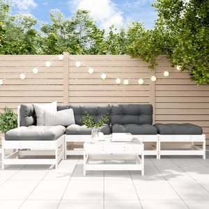 6 Piece Garden Lounge Set with Cushions White Solid Wood