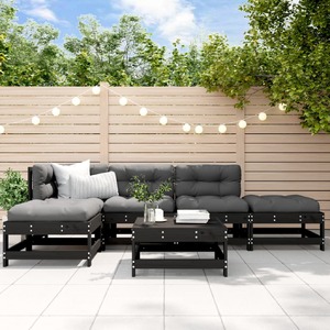 6 Piece Garden Lounge Set with Cushions Black Solid Wood