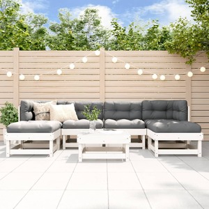 7 Piece Garden Lounge Set with Cushions White Solid Wood