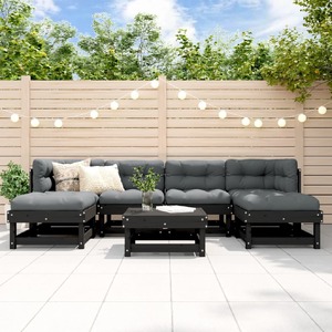 7 Piece Garden Lounge Set with Cushions Black Solid Wood