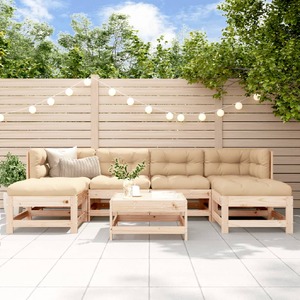 7 Piece Garden Lounge Set with Cushions Solid Wood