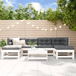 7 Piece Garden Lounge Set with Cushions White Solid Wood