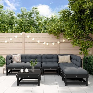 7 Piece Garden Lounge Set with Cushions Black Solid Wood