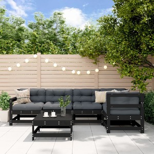 6 Piece Garden Lounge Set with Cushions Black Solid Wood