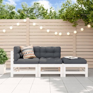 3 Piece Garden Lounge Set with Cushions White Solid Wood