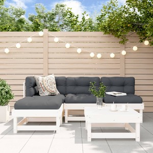 5 Piece Garden Lounge Set with Cushions White Solid Wood