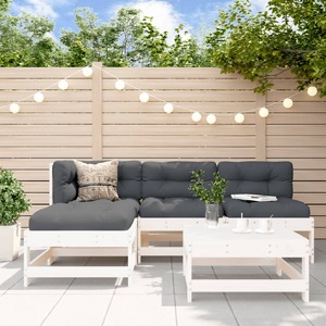 5 Piece Garden Lounge Set with Cushions White Solid Wood