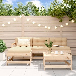 5 Piece Garden Lounge Set with Cushions Solid Wood