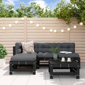 5 Piece Garden Lounge Set with Cushions Black Solid Wood