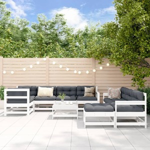 10 Piece Garden Lounge Set with Cushions White Solid Wood