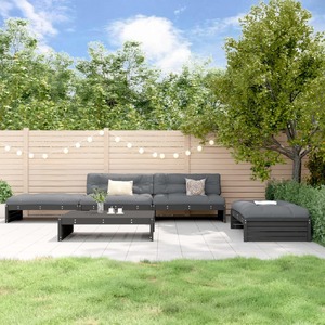 5 Piece Garden Lounge Set with Cushions Black Solid Wood