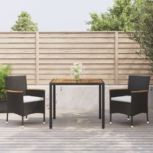 3 Piece Garden Dining Set with Cushions Black Poly Rattan