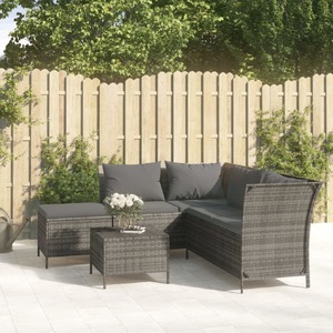 4 Piece Garden Lounge Set with Cushions Grey Poly Rattan