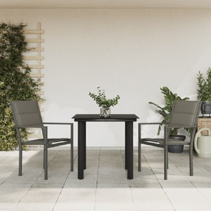 3 Piece Garden Dining Set Black Steel and Textilene