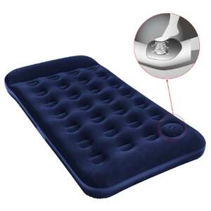 Inflatable Flocked Airbed with Built-in Foot Pump 188x99x28 cm