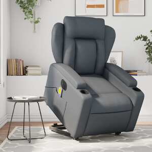 Electric Stand up Massage Recliner Chair Grey Faux Leather