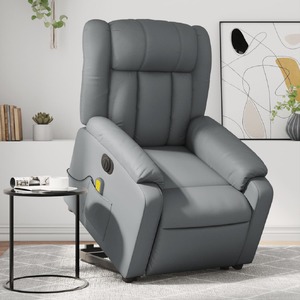 Electric Stand up Massage Recliner Chair Grey Faux Leather